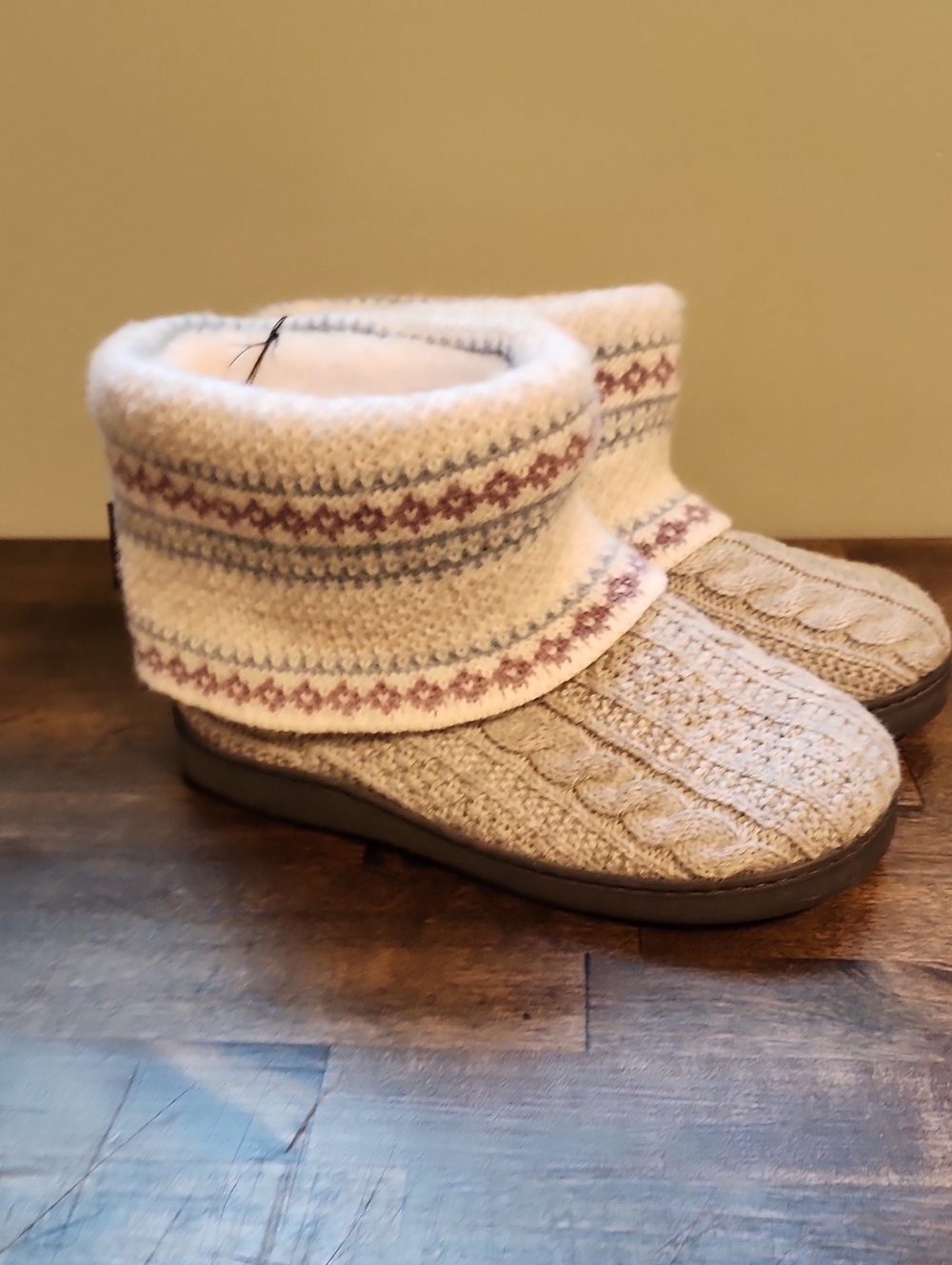 The Original Muk Luks Sherpa Cable knit Boot Slippers
